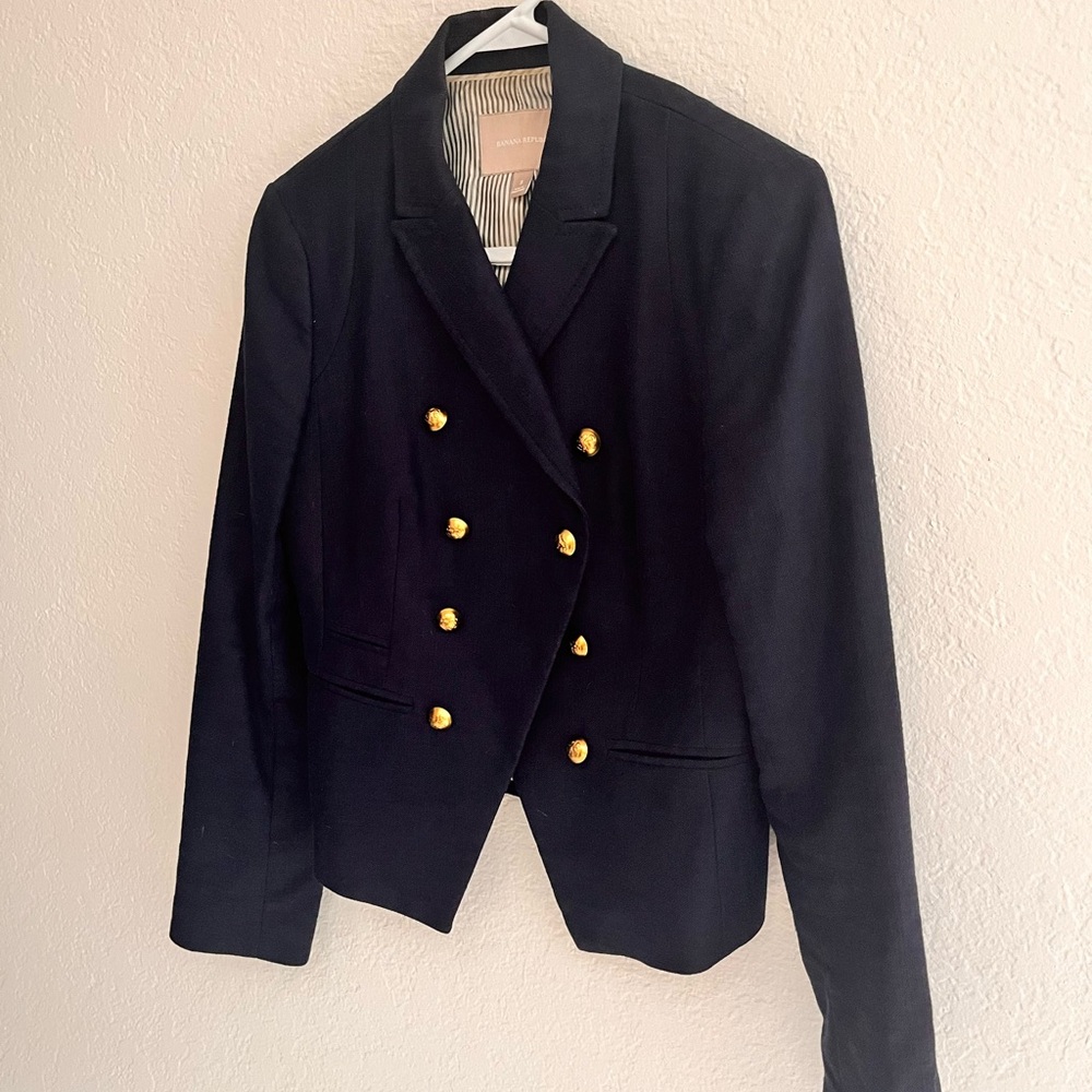 Banana Republic Military Crop Navy Blazer